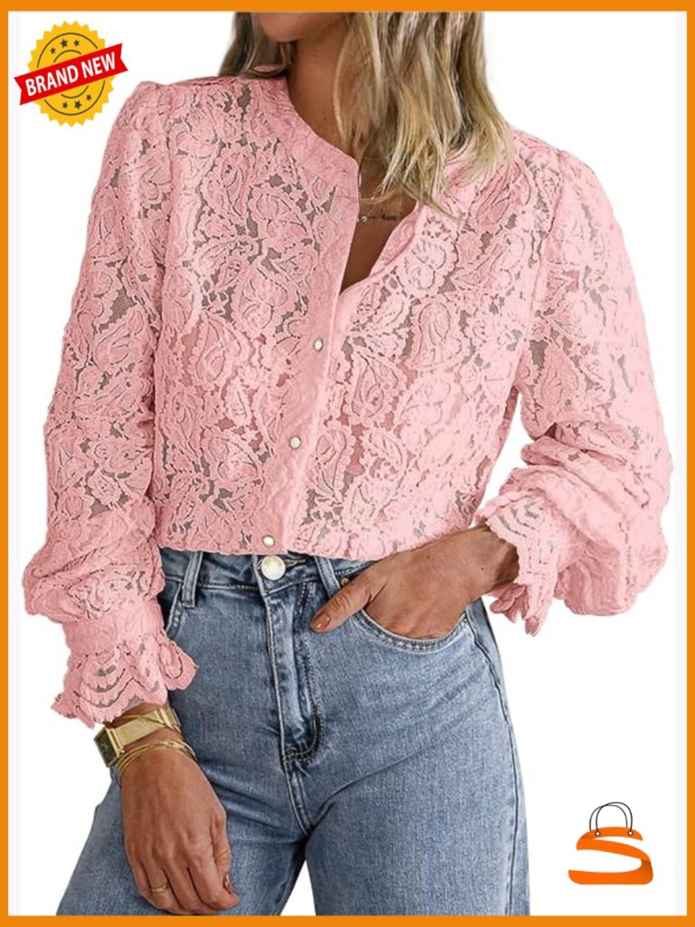 Dressy Casual Lace Blouse Long Sleeve Button Up Tops Spring Fall Fashion